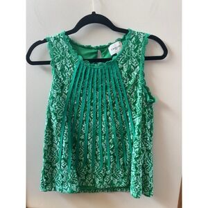 Choklate Paris Lace Blouse Womens Small Green Pintuck Pleated Sleeveless